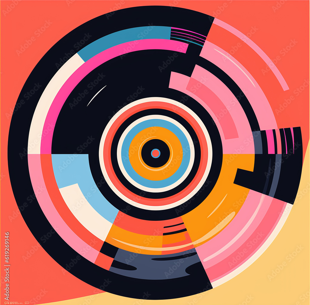 an image of a vinyl record, in the style of naive style, light pink and dark amber, bold lines, bright colors. Generative AI an image of a vinyl record, in the style of naive style, light pink and dark amber, bold lines, bright colors. Generative AI