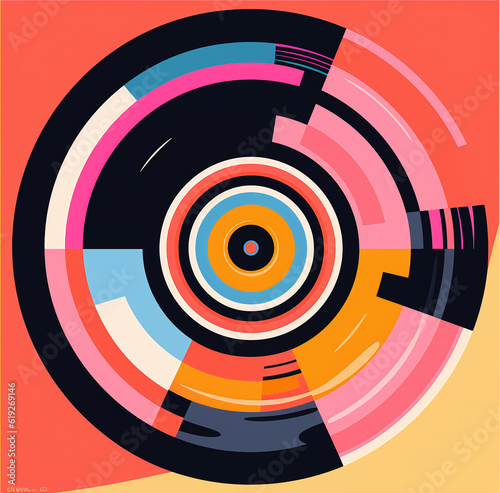 an image of a vinyl record  in the style of naive style  light pink and dark amber  bold lines  bright colors. Generative AI