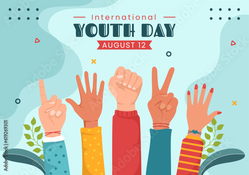 International Youth Day Social Media Background Flat Cartoon Hand Drawn Templates Illustration