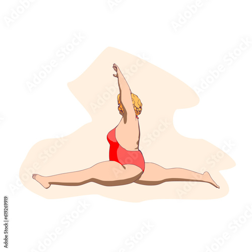 Beautiful plus size woman wearing underwear or swimsuit. Body positive concept. Attractive overweight girl jumping. For Fat acceptance movement.