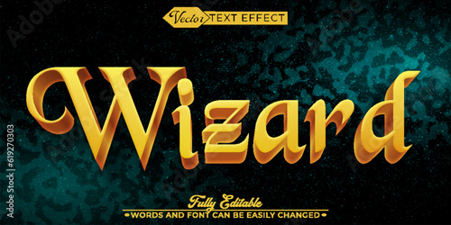 Cartoon Golden Wizard Vector Editable Text Effect Template