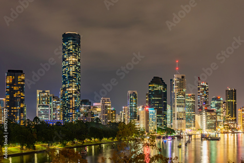Brisbane city skyline at night. View from Kangaroo Point.