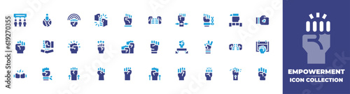 Empowerment icon collection. Duotone color. Vector and transparent illustration. Containing protest, woman, fist, hand gesture, black lives matter, slavery, freedom, quit smoking, willpower, and more. © Huticon