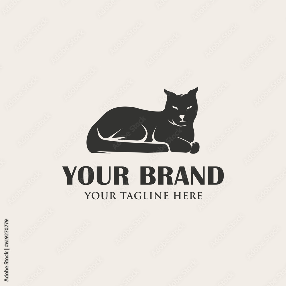 Black cat logo vector icon illustration