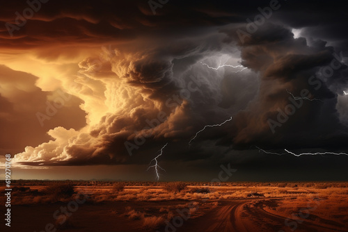 An image of a beautiful lightning storm over a desert - Generative AI