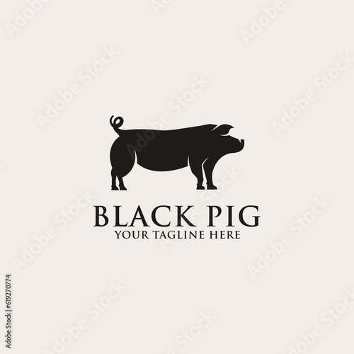 Black pig logo design vector