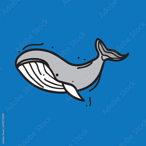 cute whale vector illustration in sea  draw in line 