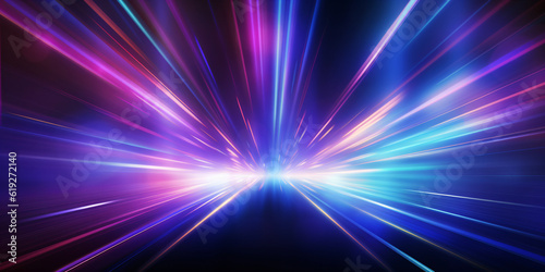 Neon lines on a dark background. Neon lines in the shape of a tunnel created with AI 