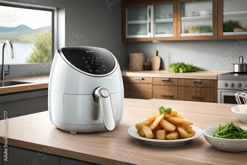 potato fryer with modern kitchen interior, by generative AI