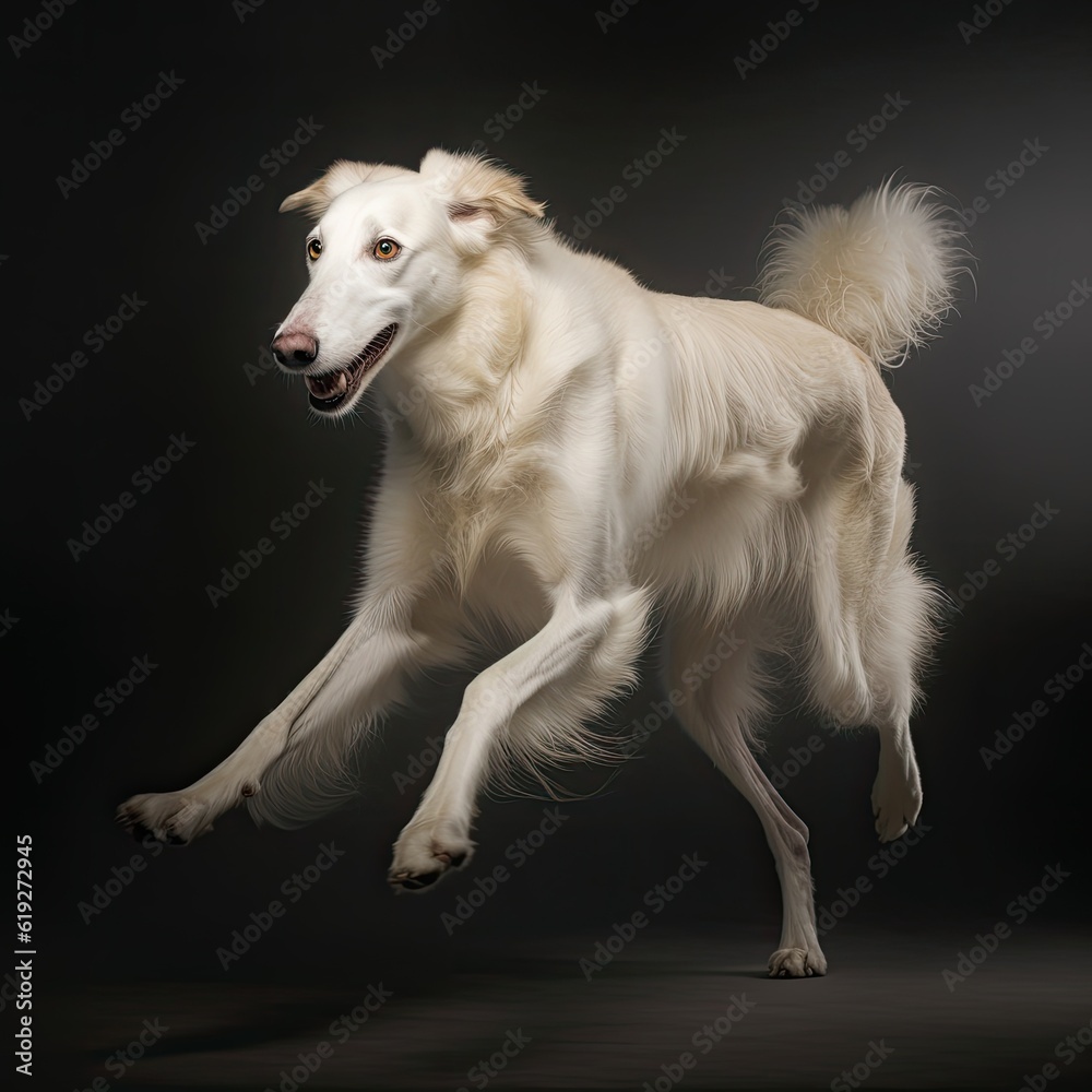 Borzoi portrayed as a royal coursing dog with an elegant and graceful stride generative AI Borzoi portrayed as a royal coursing dog with an elegant and graceful stride generative AI