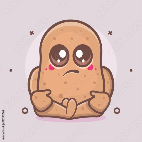 kawaii potato vegetable character mascot with sad expression isolated cartoon in flat style design 