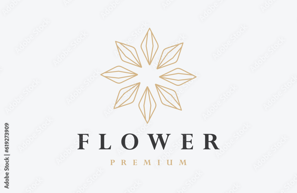  Flower Logo Design circle vector template. Jewelry Luxury Fashion Logotype concept icon.
