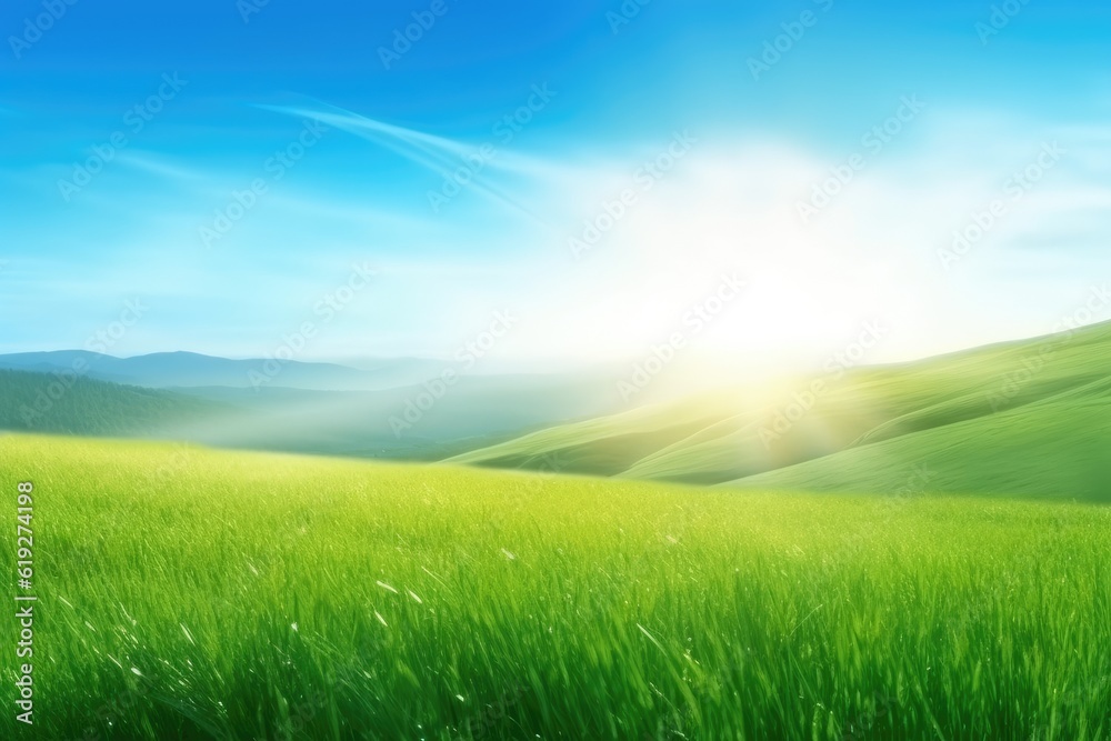 Beautiful Green Field with a Blue Sky Background