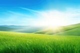 Beautiful Green Field with a Blue Sky Background