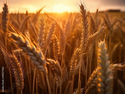 a field of wheat during sunset or sunset close to harvesting time  generative ai