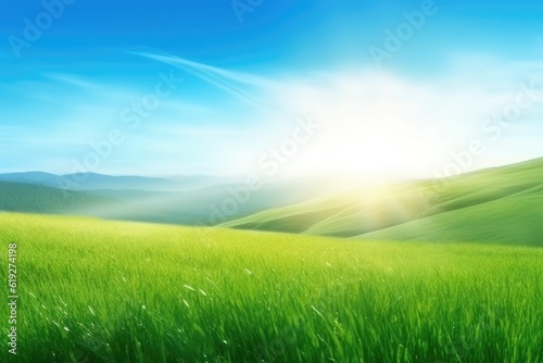 Beautiful Green Field with a Blue Sky Background