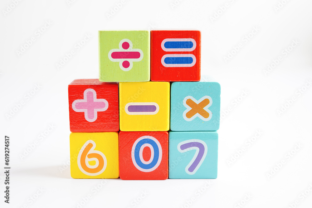 Number wood block cubes for learning Mathematic, education math concept. Number wood block cubes for learning Mathematic, education math concept.