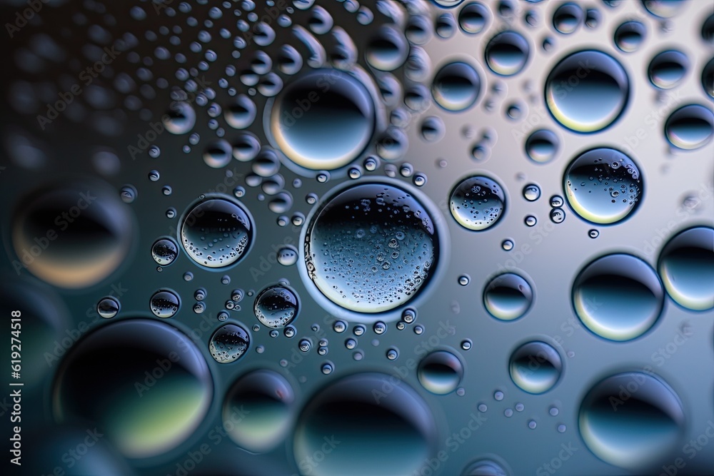 Water droplets on a glass surface in macro view. Generative AI Water droplets on a glass surface in macro view. Generative AI