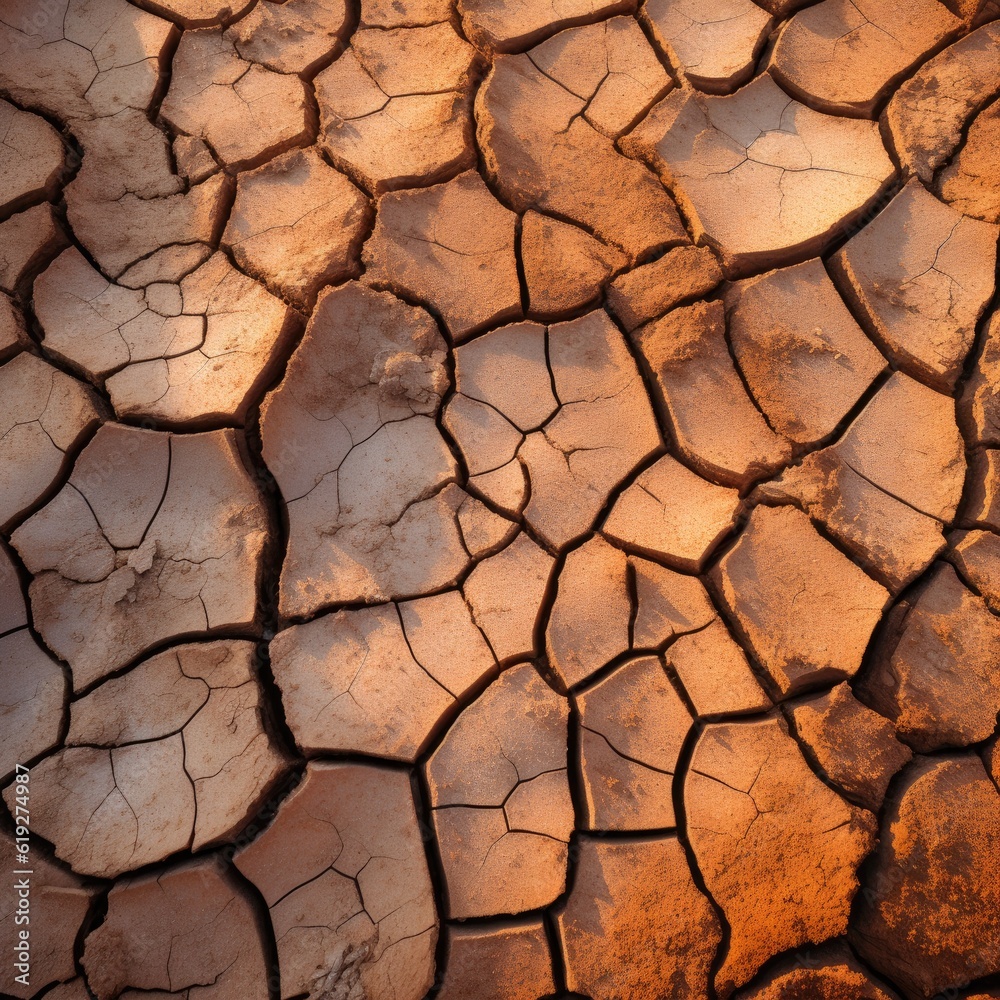 Cracked desert soil with unique patterns generative AI