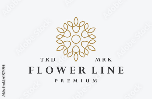  Flower Logo Design circle vector template. Jewelry Luxury Fashion Logotype concept icon.