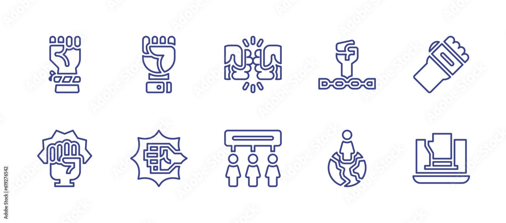 Empowerment line icon set. Editable stroke. Vector illustration. Containing fist, success, fist bump, closed fist, superpower, protest, woman.