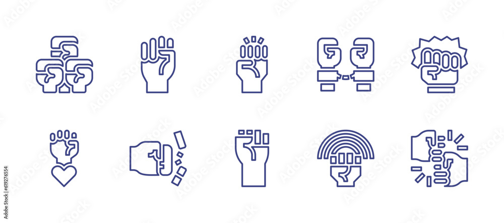 Empowerment line icon set. Editable stroke. Vector illustration. Containing protest, fist, feminism, slave, fight, quit smoking, hand gesture.