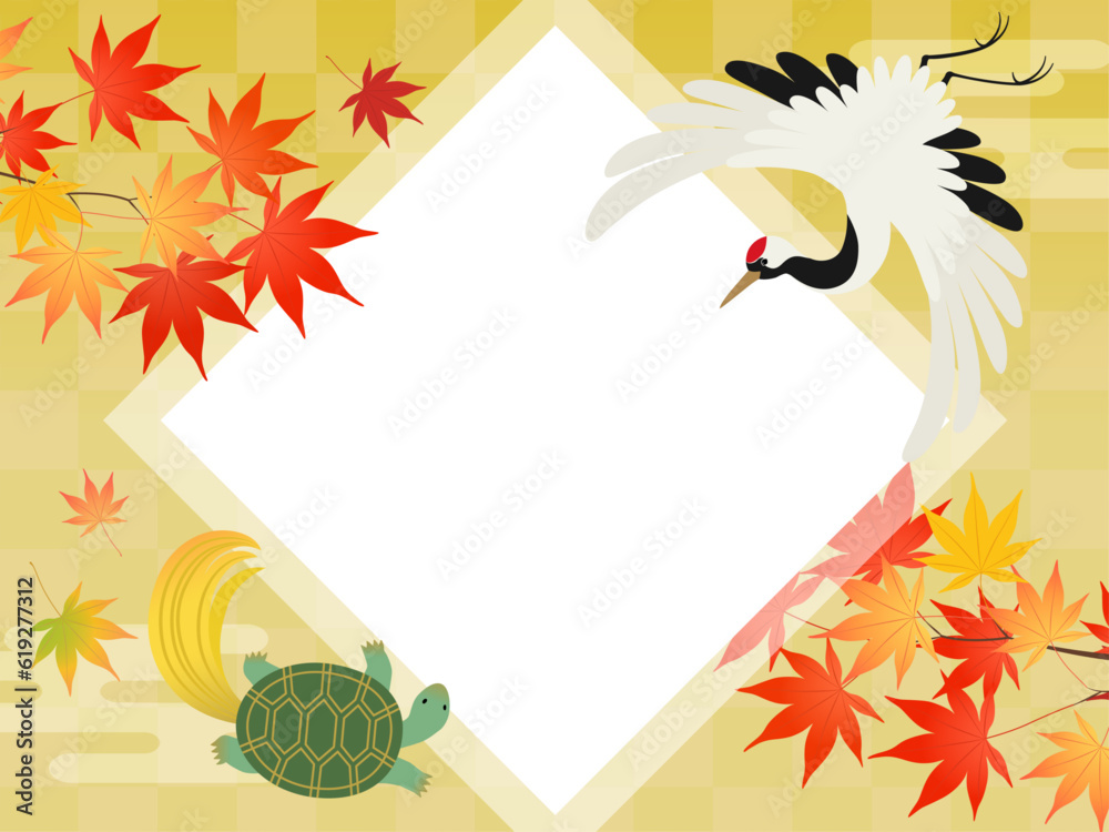 鶴亀と紅葉の和背景フレーム_ベクターイラスト Stock Vector | Adobe Stock