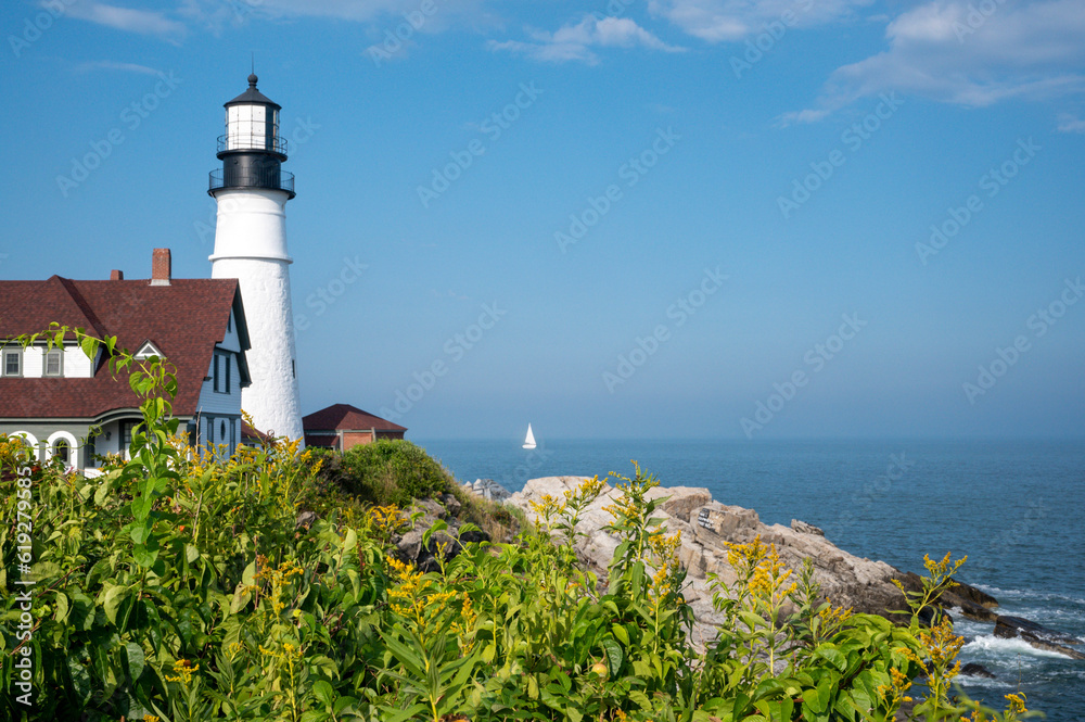 The Portland Head Lighthouse in Cape Elizabeth, Maine, USA. Favorite tourist attraction in Maine. 