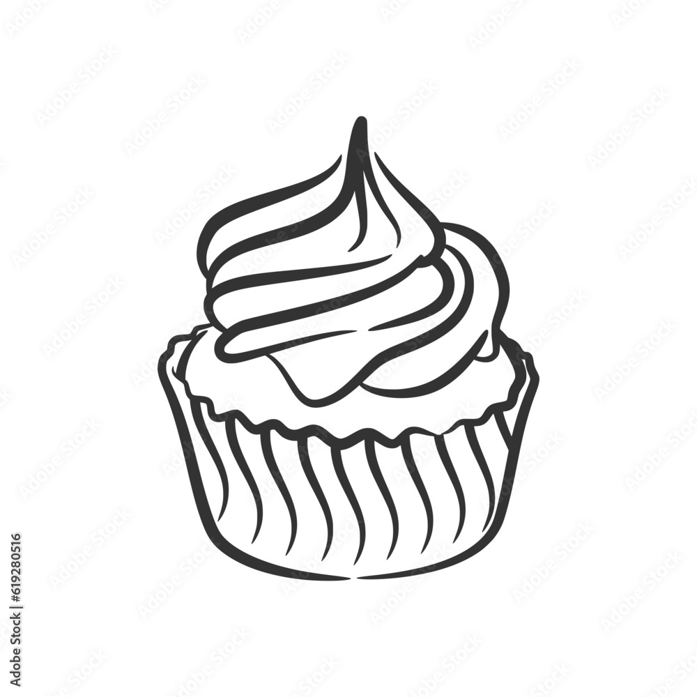 Cupcake line art hand drawn style doodle drawing black and white Cupcake line art hand drawn style doodle drawing black and white