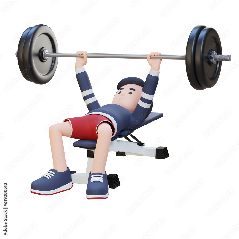 3D Sportsman Character Building Strength with Barbell Bench Press Exercise 3D Sportsman Character Building Strength with Barbell Bench Press Exercise
