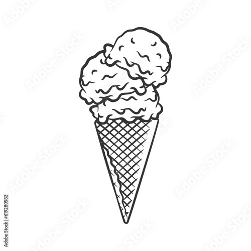 Ice cream cone line art sketch illustration
