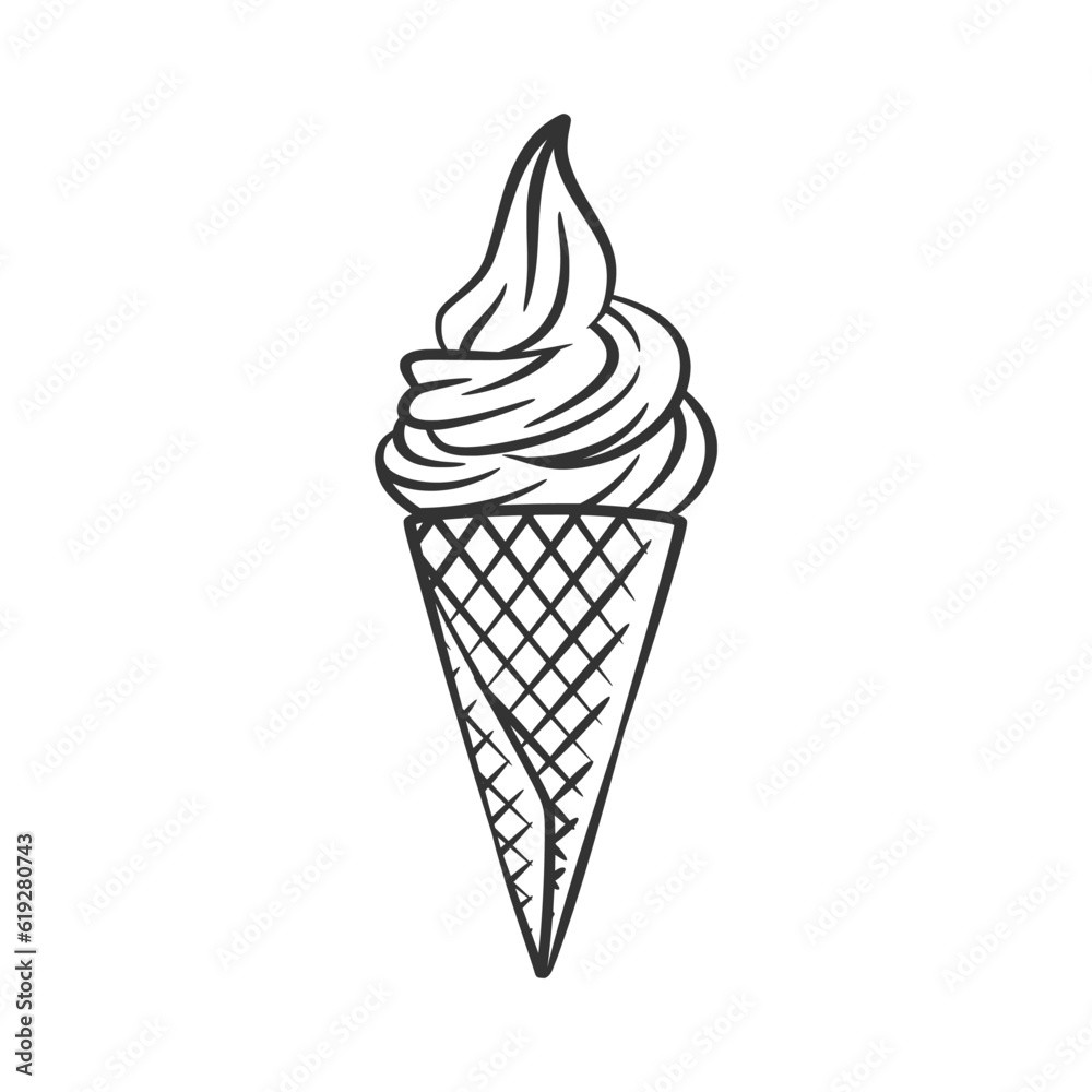 Ice cream cone line art sketch illustration Ice cream cone line art sketch illustration