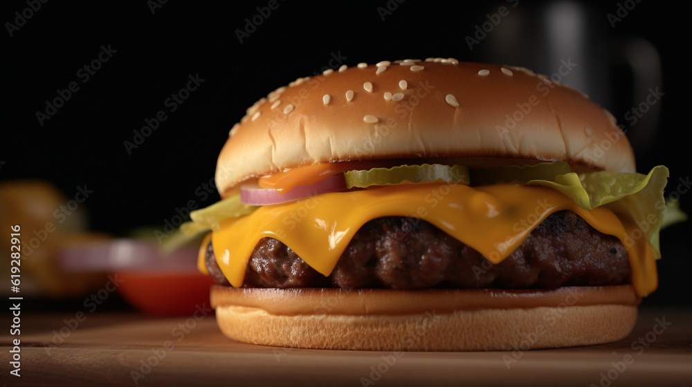 hamburger on a black background food cheeseburger cheese generative ai