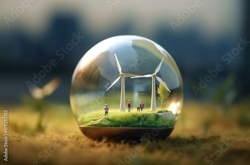 glass globe with turbine in the grass