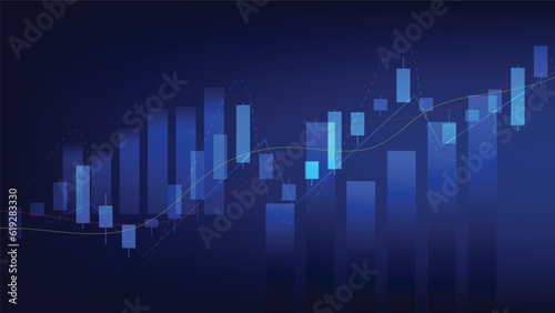finance statistics background. candlesticks chart on dark blue screen. stock market and business investment concept