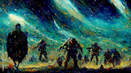 Aliens invade Earth in oil painting photo