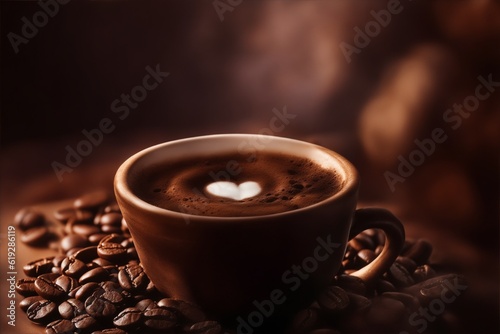 Coffee cup and brown coffee beans photo