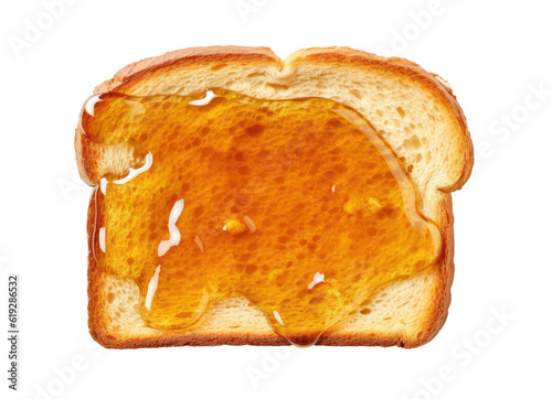 Toast with honey isolated on transparent backgrond, top view, Generative AI