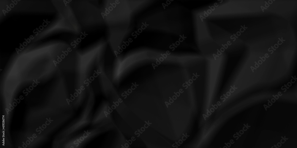 Black fabric texture and Crumpled black paper for background image. top view. black satin background