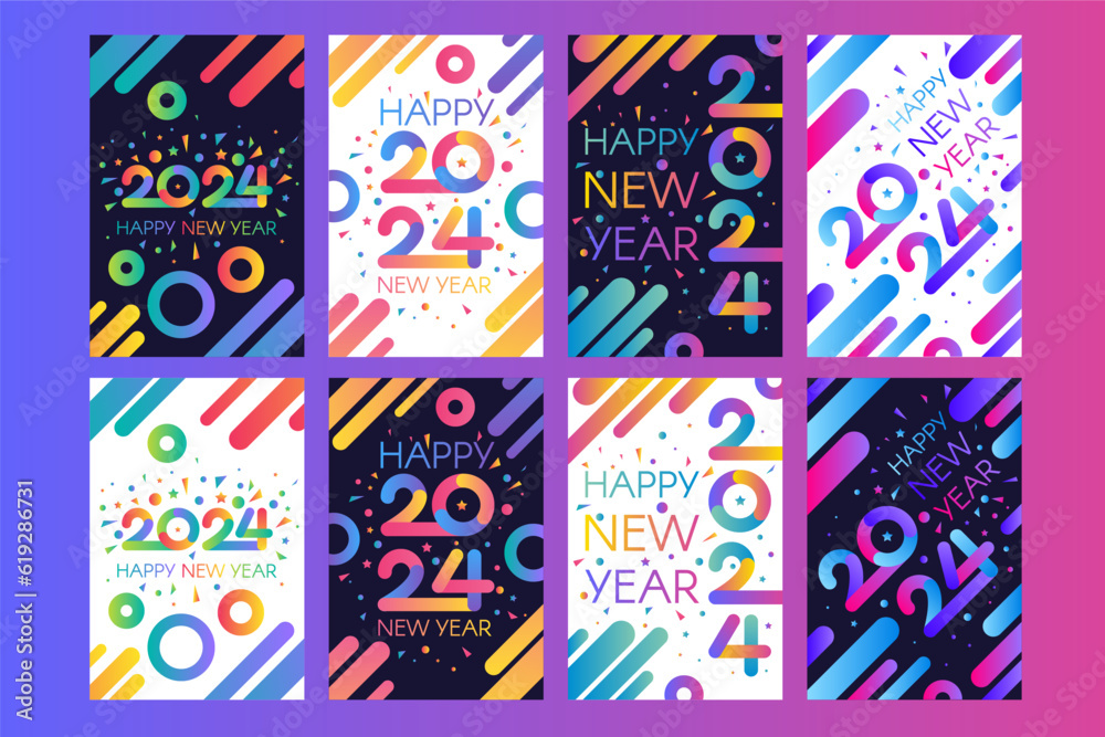 Happy New 2024 Year Party Vertical A4 Banner Set