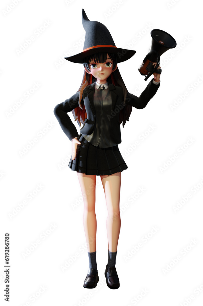 3D Illustration , Lady codplay witch halloween .Concept party , 3D Illustration , Lady codplay witch halloween .Concept party ,