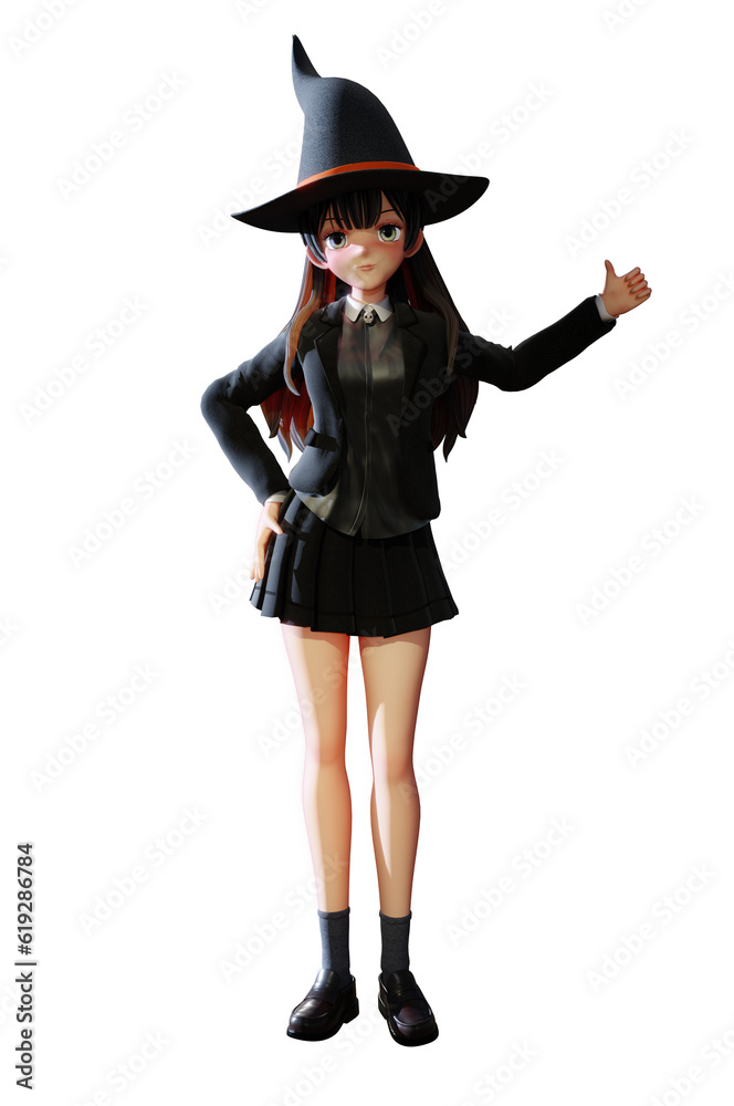 33D Illustration , Lady codplay witch halloween .Concept party ,