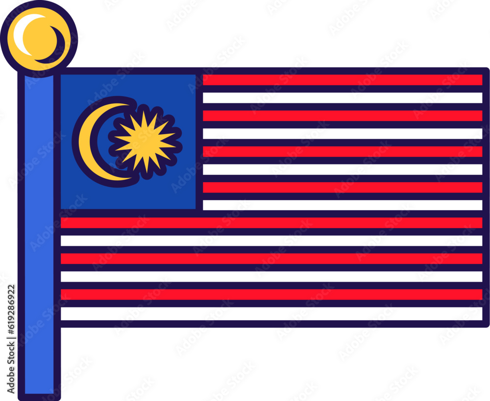 Naklejka premium Malaysia country nation flag on flagpole vector