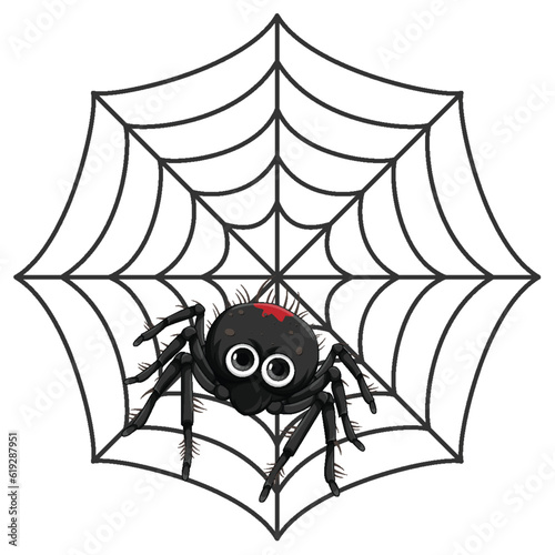 Spider on spider web cartoon isolated