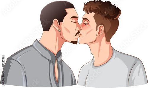 LGBTQ gay couple kissing each other