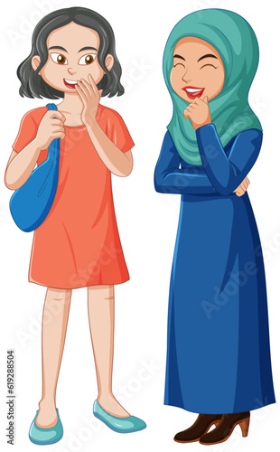 Muslim Girl Talking with Friend Vector