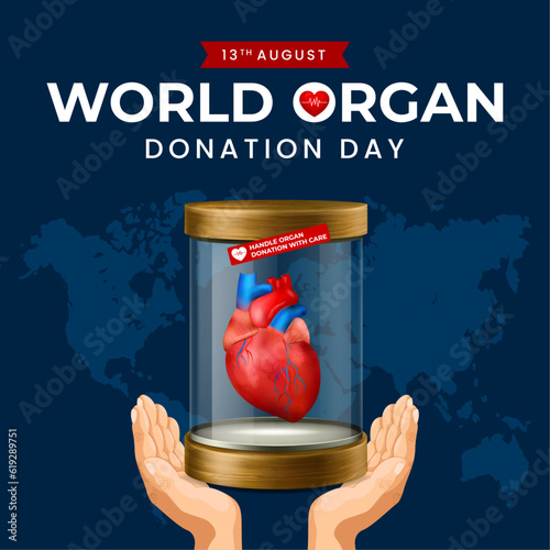 World organ donation day with heart for transplantation, saving lives, social network post, artwork, print, doodle, vector illustration (Vector)