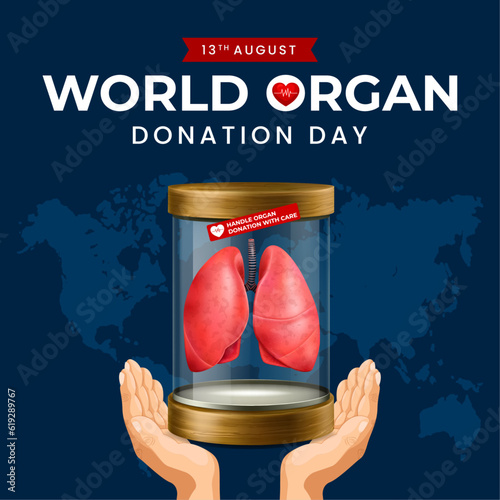 World organ donation day with lungs for transplantation, saving lives, social network post, artwork, print, doodle, vector illustration (Vector)
