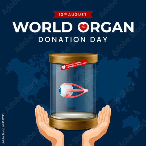 World organ donation day with eye for transplantation, saving lives, social network post, artwork, print, doodle, vector illustration (Vector)