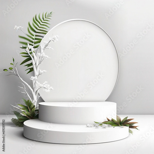 White podium stage for product with nature element background AI generated
